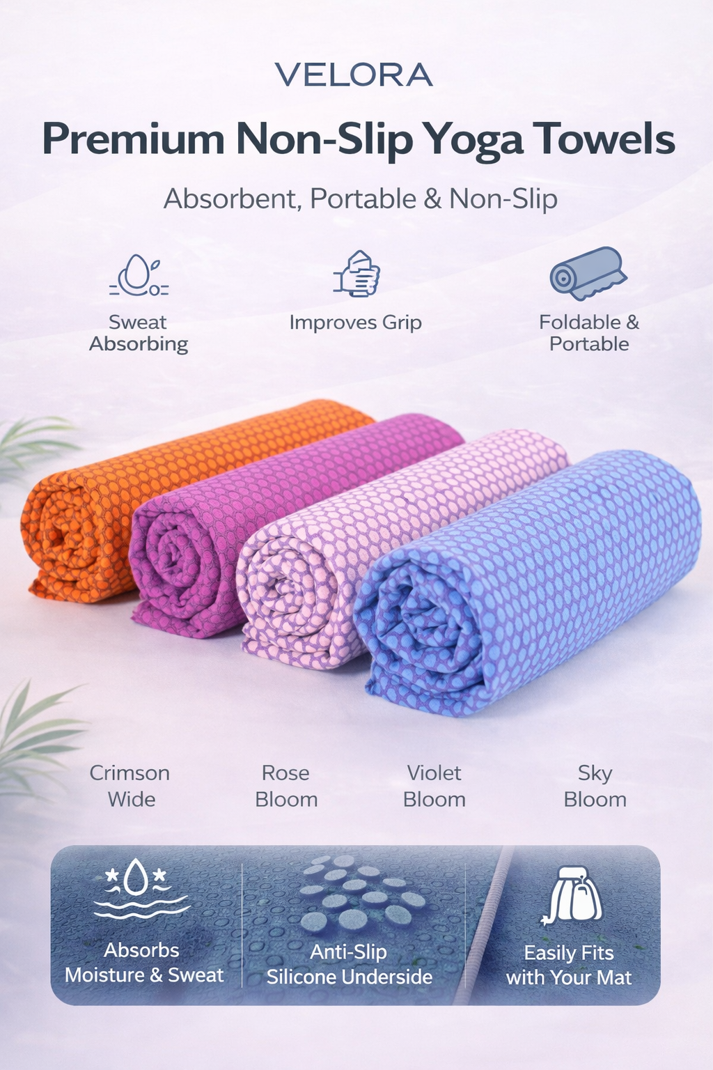 VELORA Anti-Slip Yoga Towel